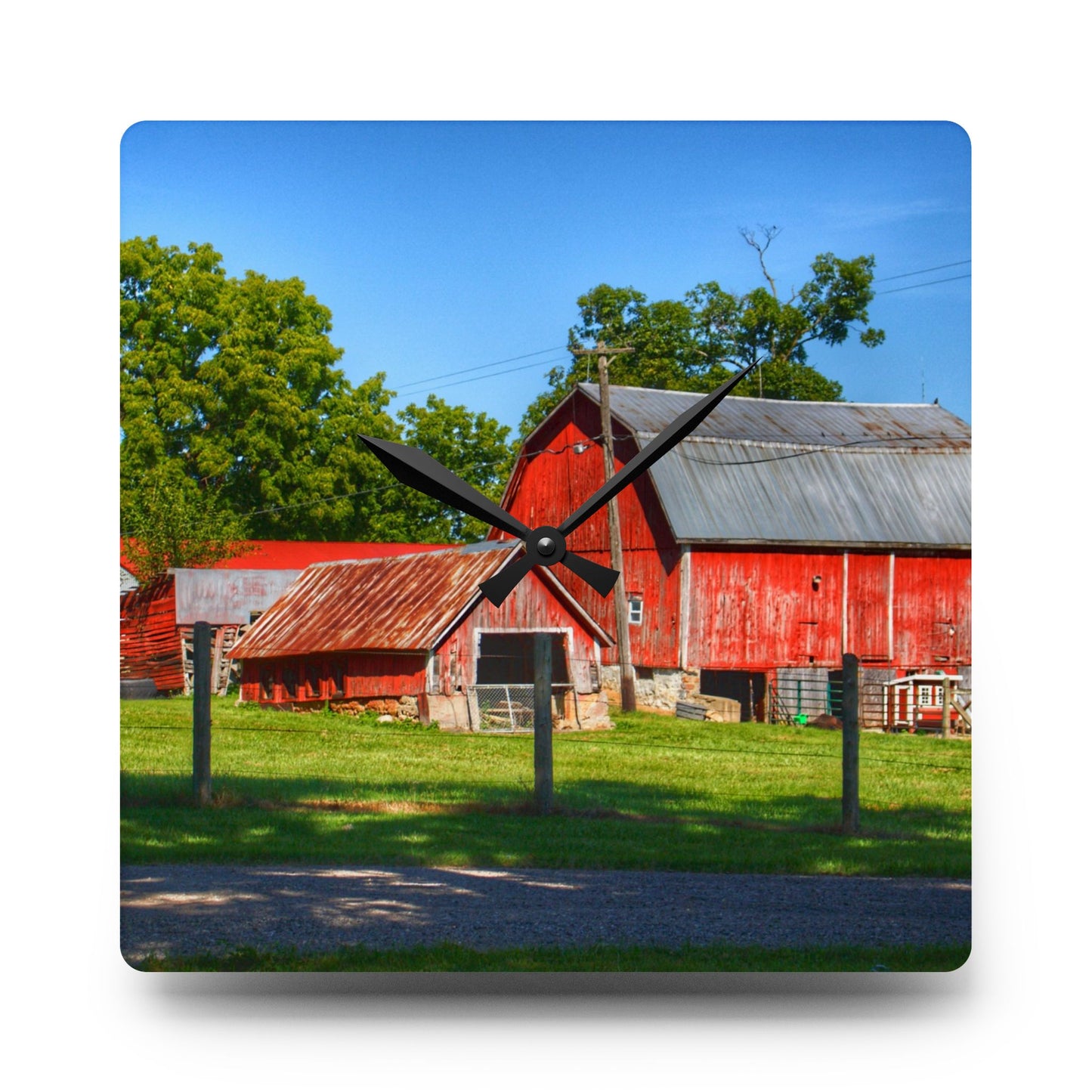 U R There Photography Frances Road Reds I Rustic Farmhouse Acrylic Analog Wall Clock