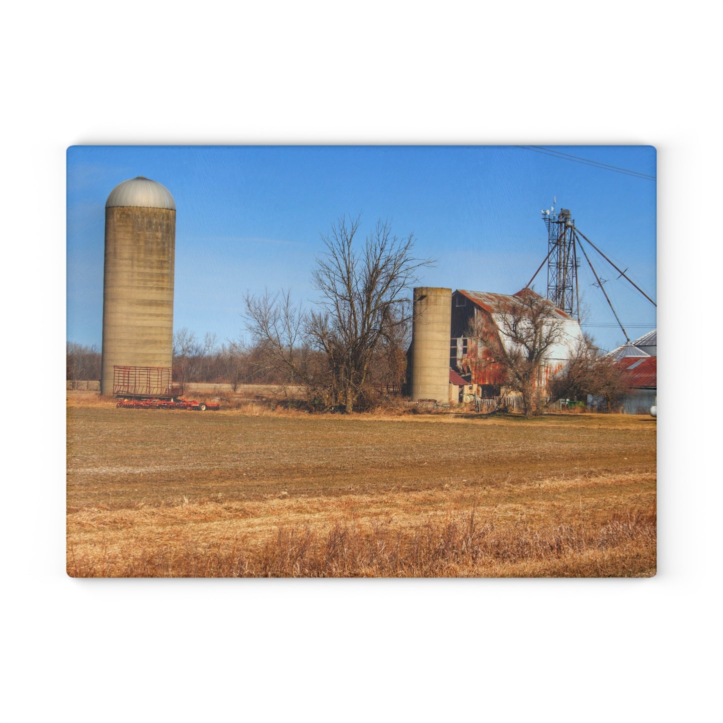 U R There Photography North Cemetery Roads Forgotten Grey Rustic Farmhouse Tempered-Glass Cutting Board