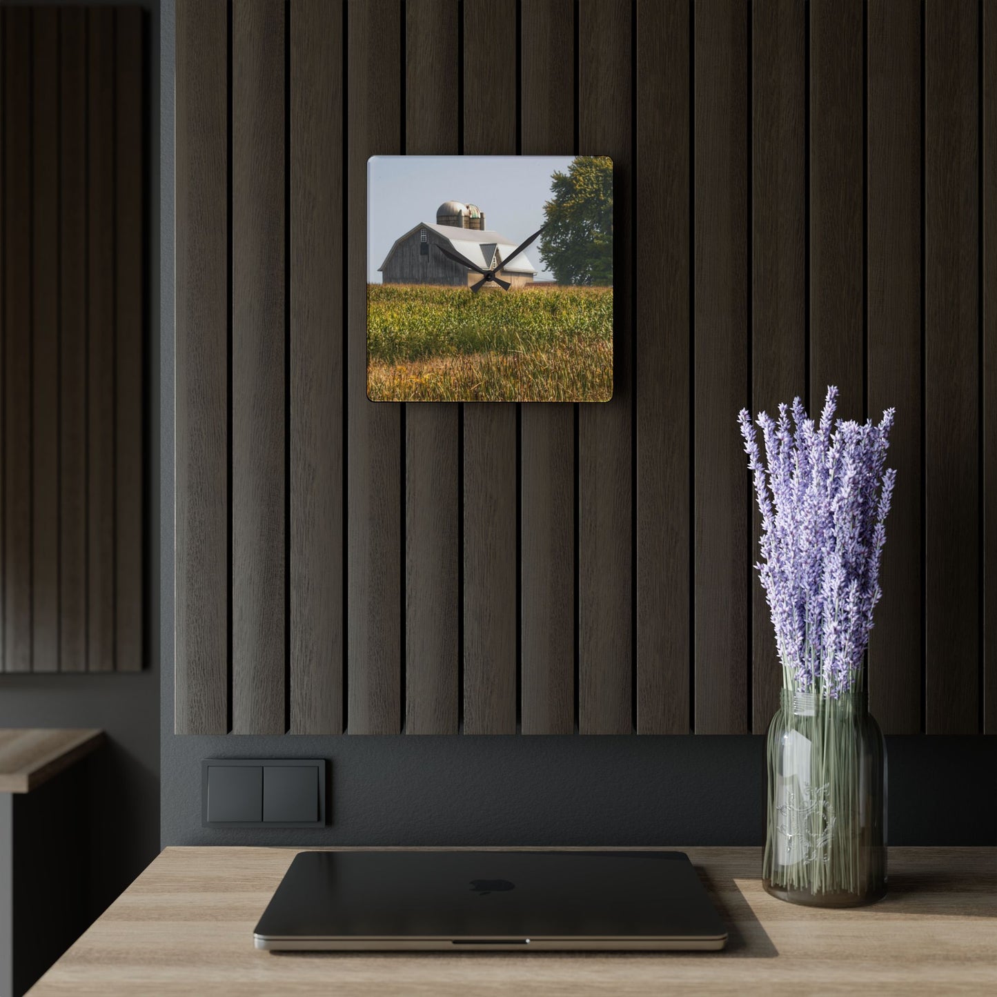 U R There Photography Beyond the September Corn on Swaffer Rustic Farmhouse Acrylic Analog Wall Clock