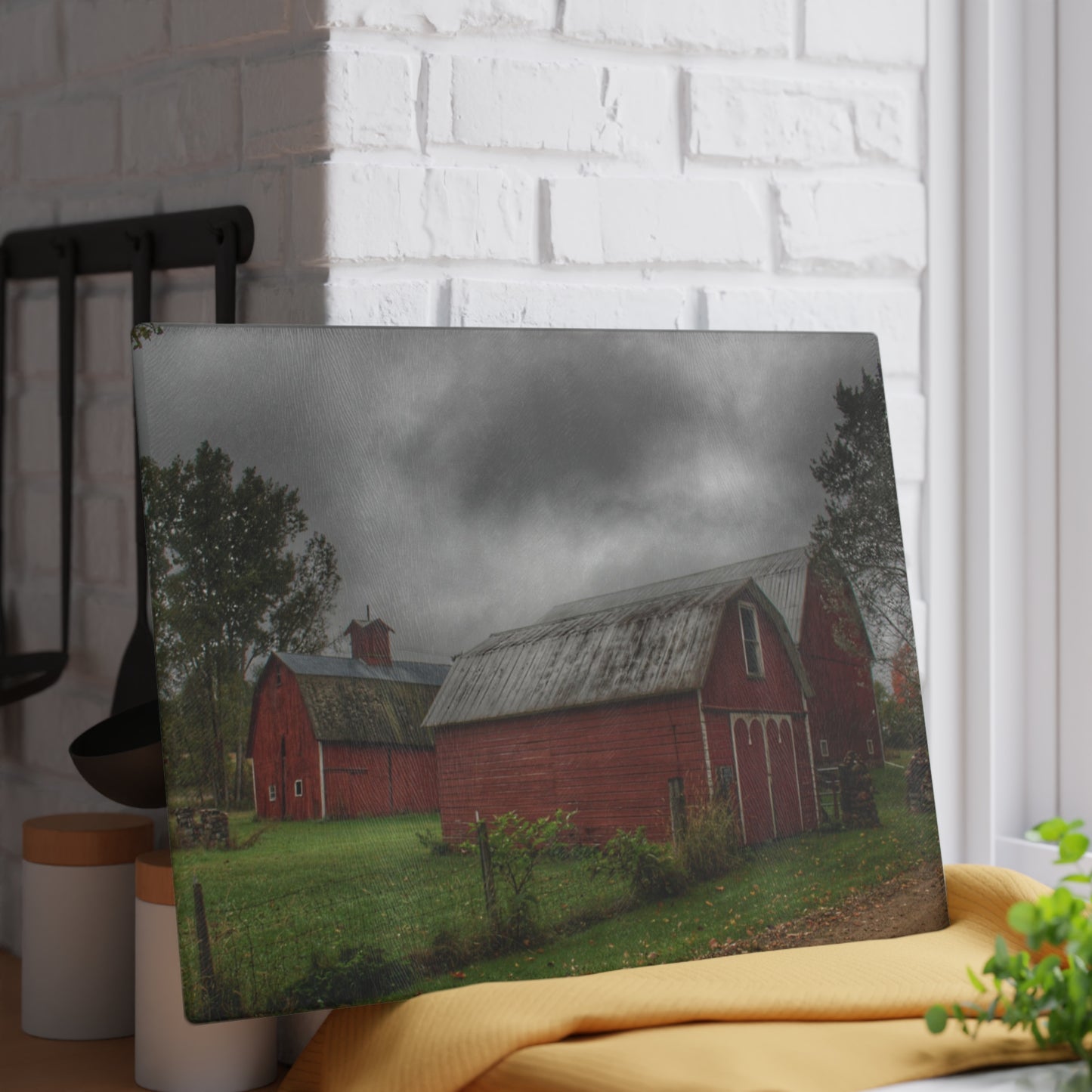 U R There Photography Cramton Road Reds II Rustic Farmhouse Tempered-Glass Cutting Board