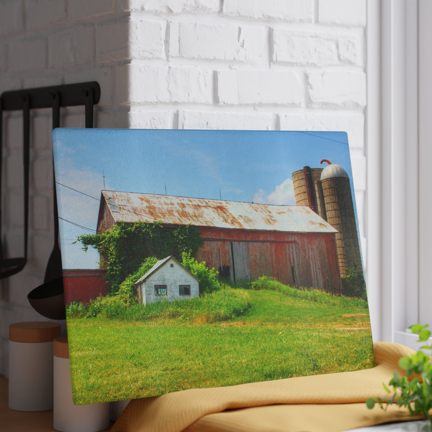 U R There Photography Marlette Red I Rustic Farmhouse Tempered-Glass Cutting Board