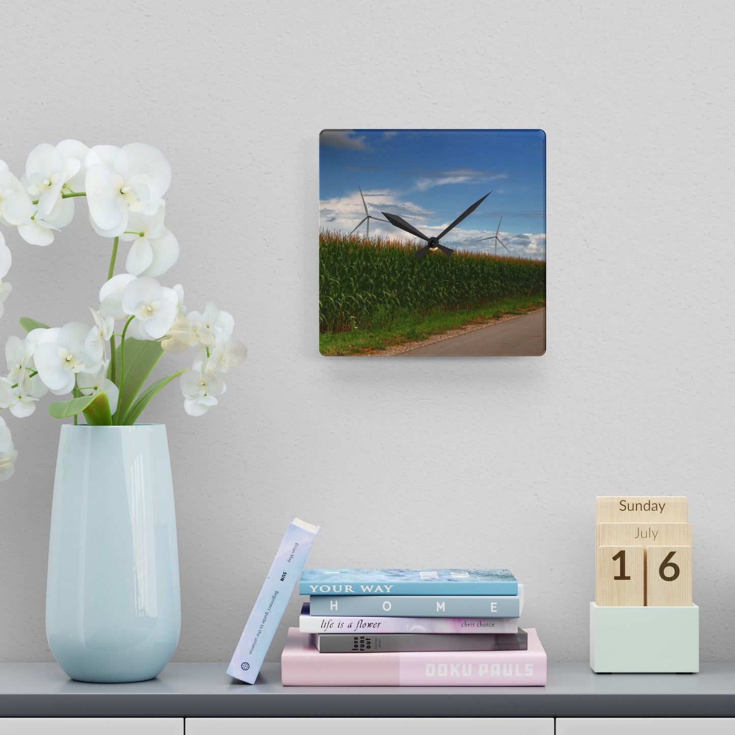 U R There Photography Gilford Road Corn Row Rustic Farmhouse Acrylic Analog Wall Clock