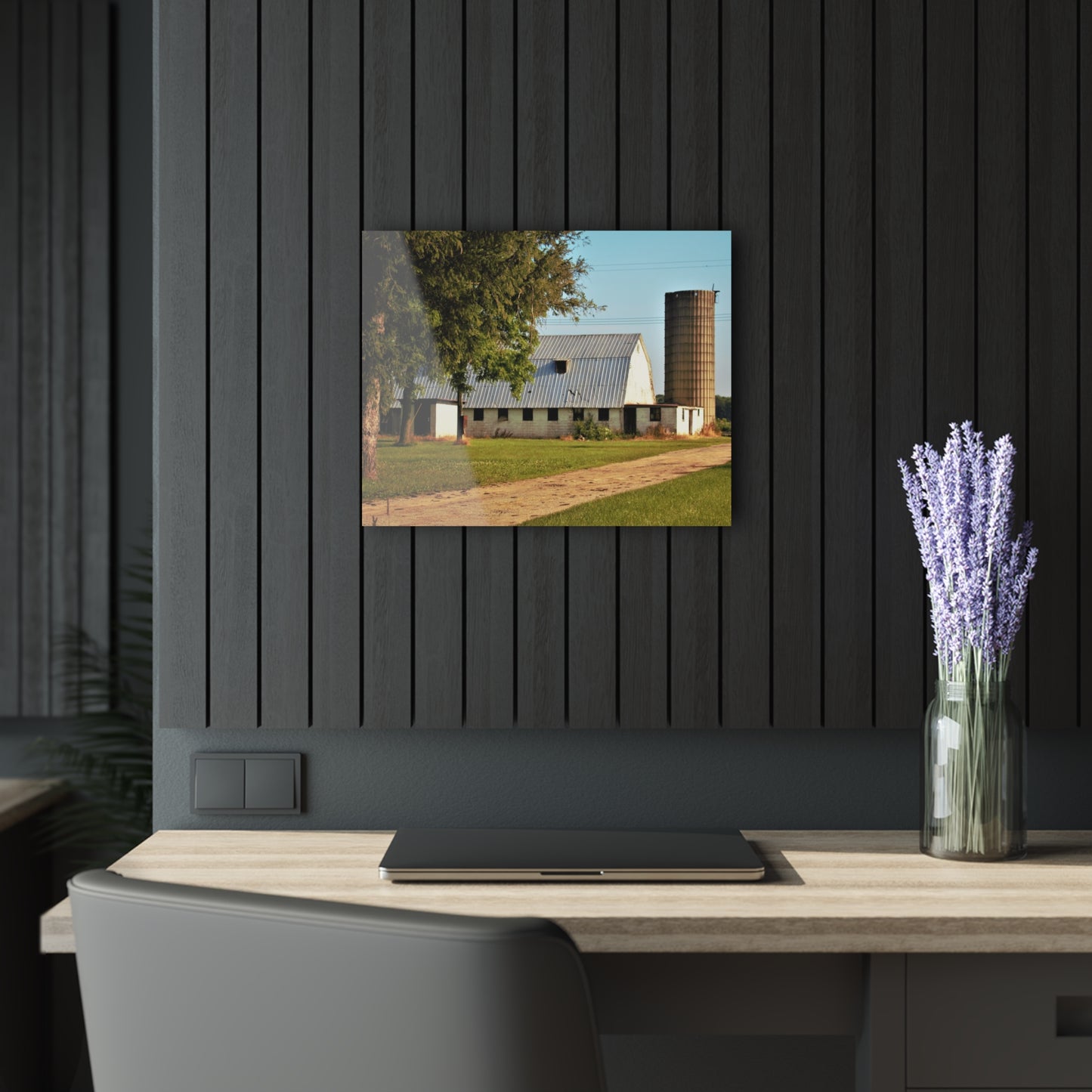 U R There Photography White Barn and Silo Rustic Farmhouse Acrylic Wall Print