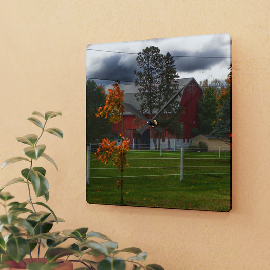 U R There Photography Farnsworth Road Red I Rustic Farmhouse Acrylic Analog Wall Clock