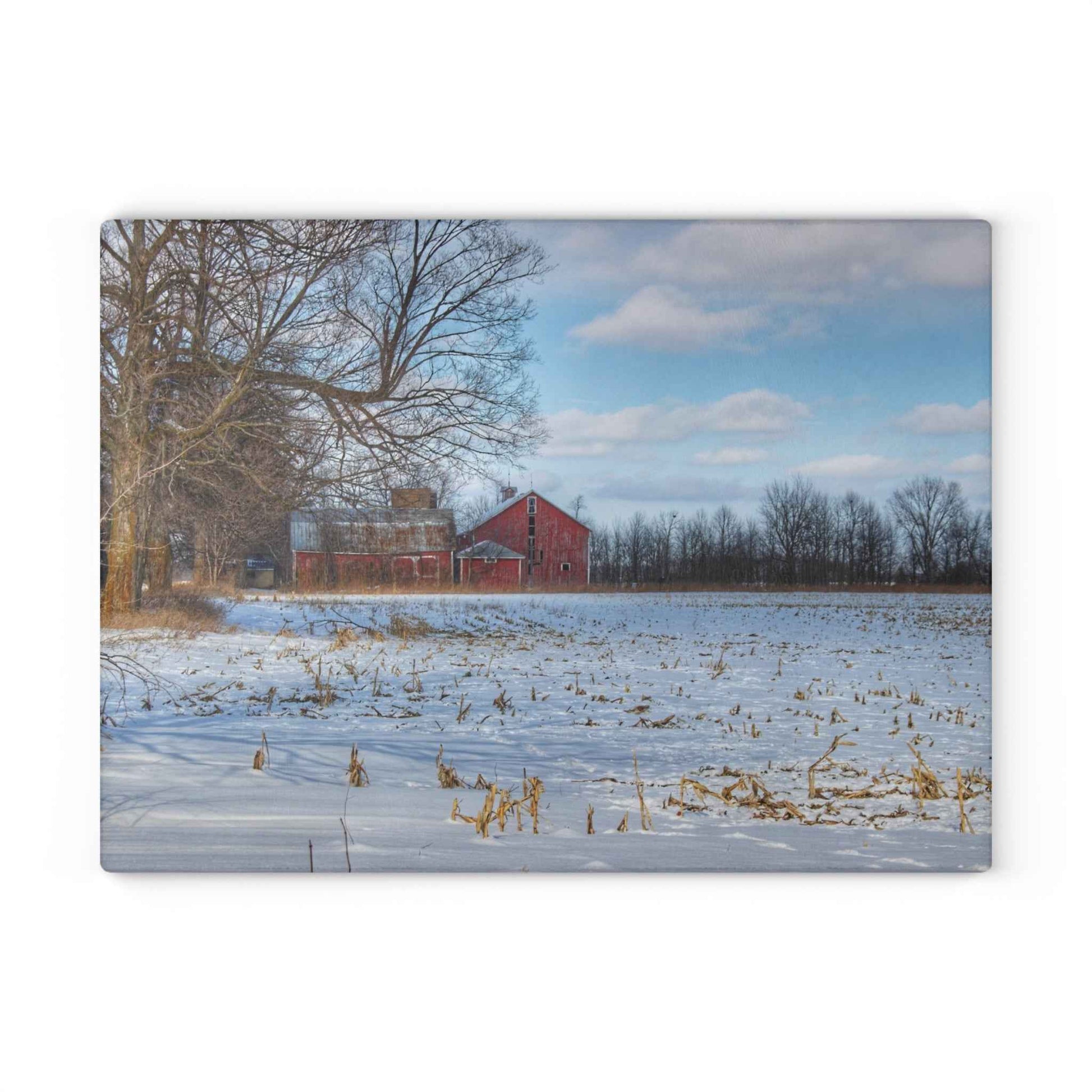 Rustic Farmhouse Cutting Board| Across Barnes Roads Frozen Corn Field