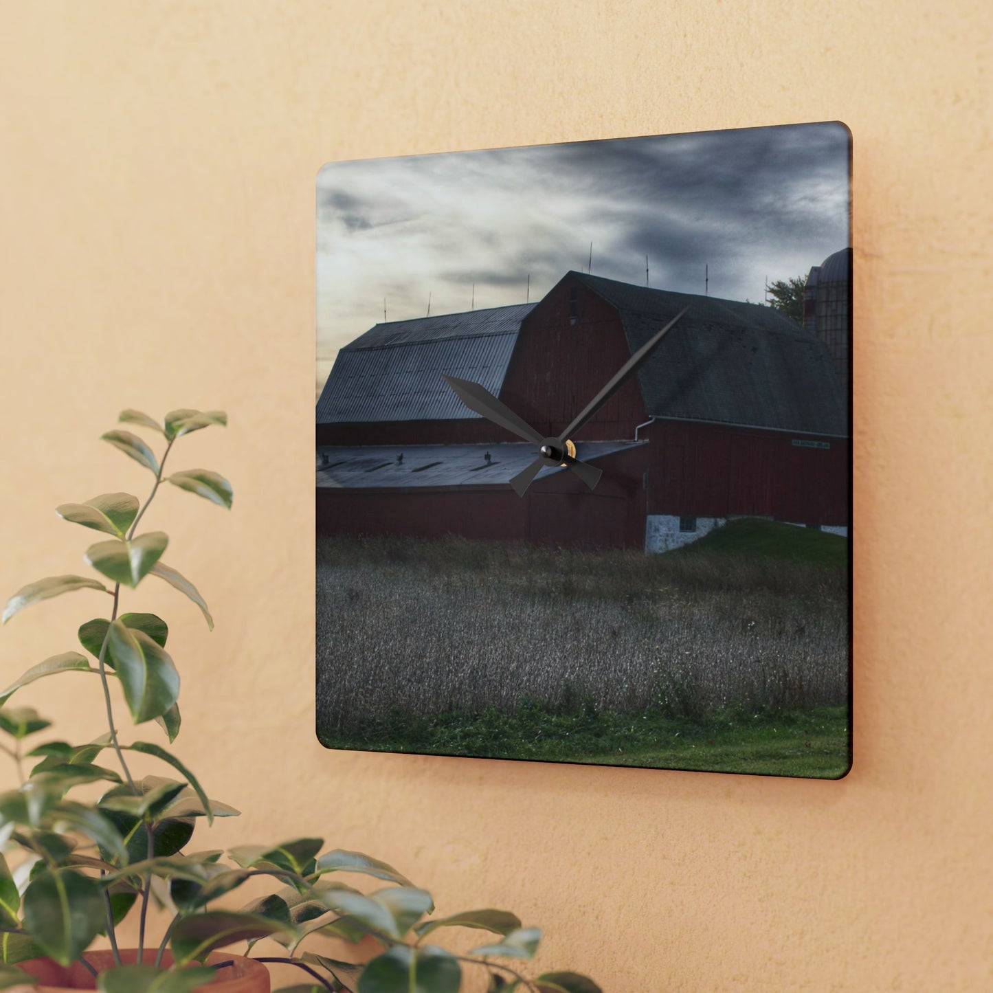 U R There Photography Brown City Red I Rustic Farmhouse Wall Clock
