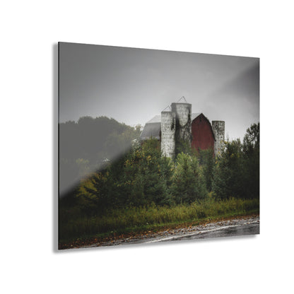 U R There Photography Castle Road Red and Silos in the Rain Rustic Farmhouse Acrylic Wall Print