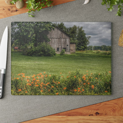 U R There Photography Millington Road Lilly Grey Rustic Farmhouse Tempered-Glass Cutting Board