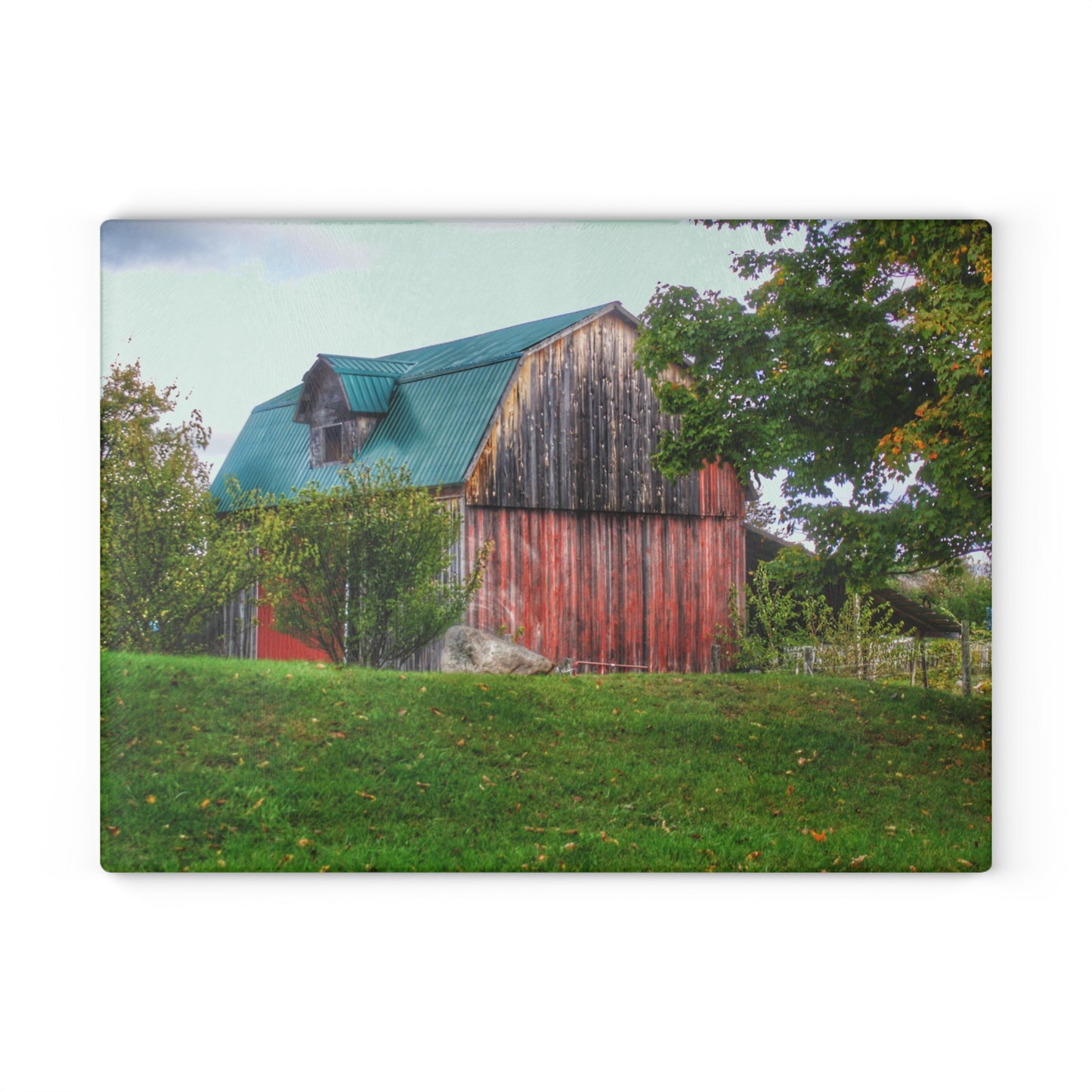 U R There Photography Frances Road Old Red I Rustic Farmhouse Tempered-Glass Cutting Board