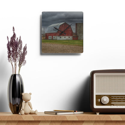 U R There Photography Murray Road Red Rustic Farmhouse Acrylic Analog Wall Clock