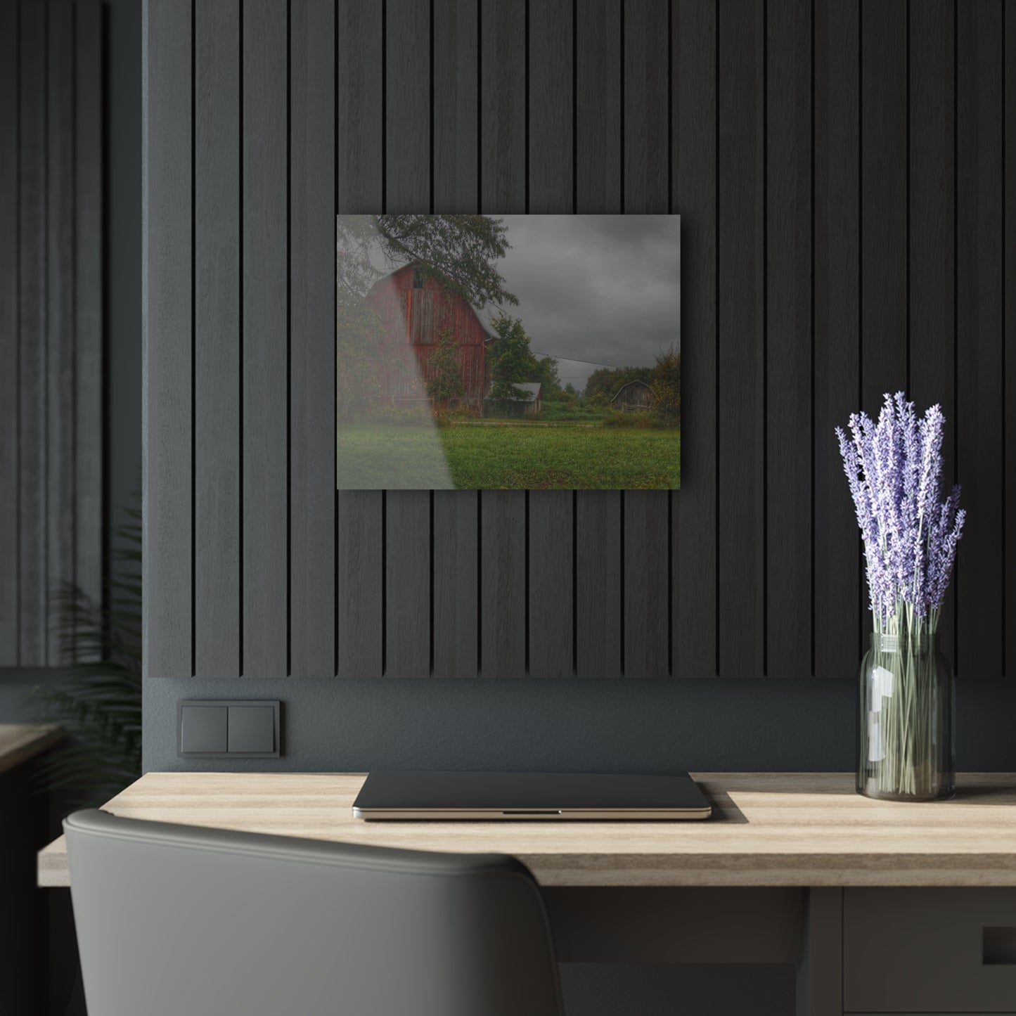 U R There Photography Columbiaville Red and Little Grey Rustic Farmhouse Acrylic Wall Print