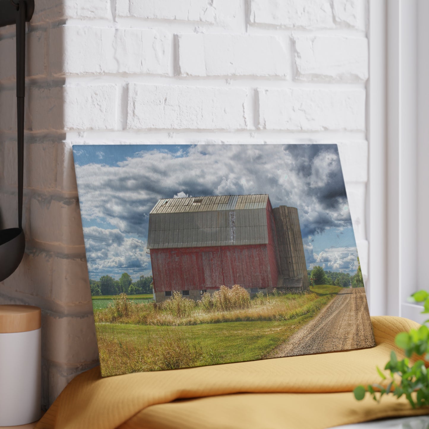 U R There Photography Haines Road Red Rustic Farmhouse Tempered-Glass Cutting Board