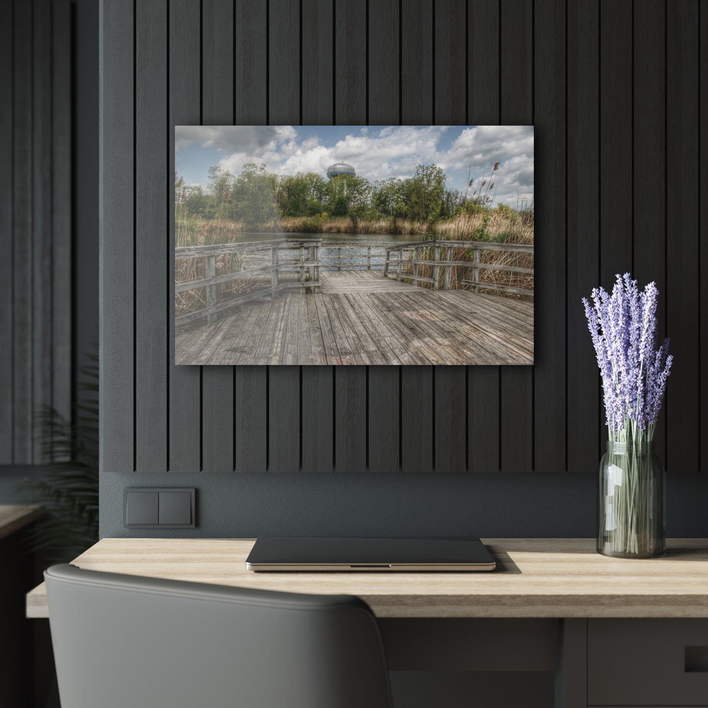 U R There Photography Bridge Overlooking Water Tower Park in Lapeer Rustic Farmhouse Acrylic Wall Print
