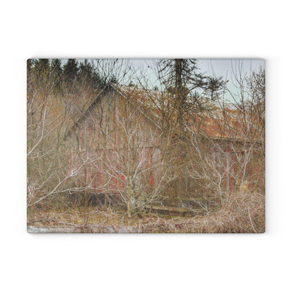 U R There Photography Klam Road Hidden Gable Red Rustic Farmhouse Tempered-Glass Cutting Board