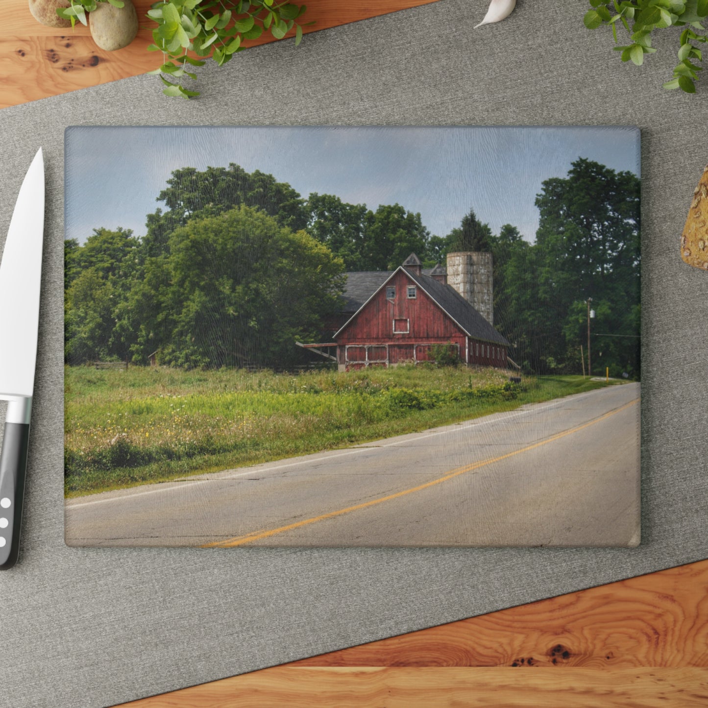 U R There Photography Metamora Red II Rustic Farmhouse Tempered-Glass Cutting Board