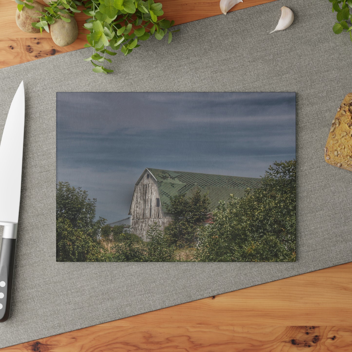 U R There Photography Hill Road Hidden Grey II Rustic Farmhouse Tempered-Glass Cutting Board