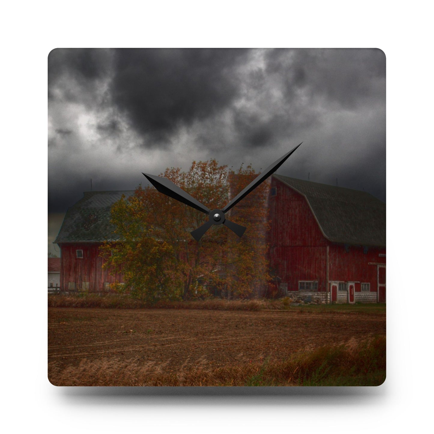 U R There Photography Hinson Road Reds Rustic Farmhouse Acrylic Analog Wall Clock