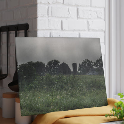 U R There Photography Hill Road Grey in the Fog Rustic Farmhouse Tempered-Glass Cutting Board