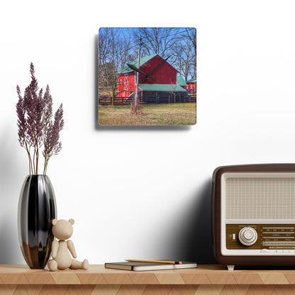 U R There Photography Imlay City Road Cow Barn II Rustic Farmhouse Acrylic Analog Wall Clock
