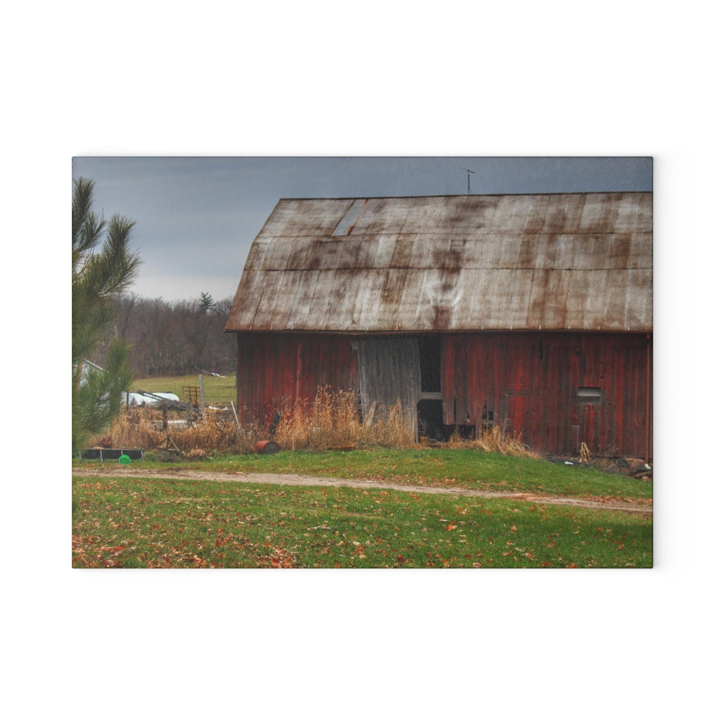 U R There Photography Castle Road Relic Red Rustic Farmhouse Tempered-Glass Cutting Board