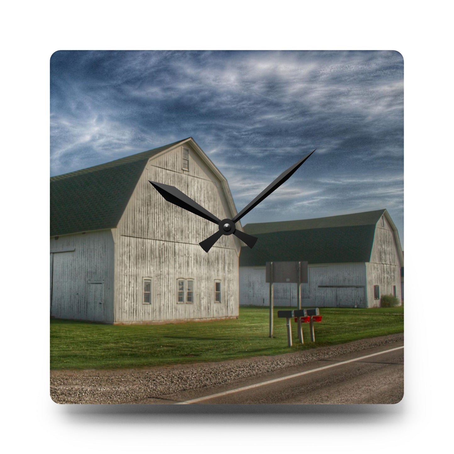 U R There Photography Richardson Road White Duo Rustic Farmhouse Acrylic Analog Wall Clock