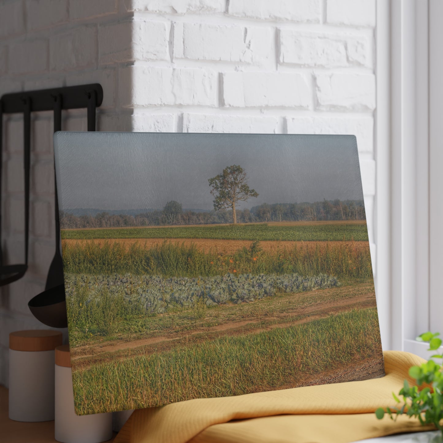 Barn Boutique Rustic Tempered-Glass Cutting Board| Cabbage and Pumpkin Patch