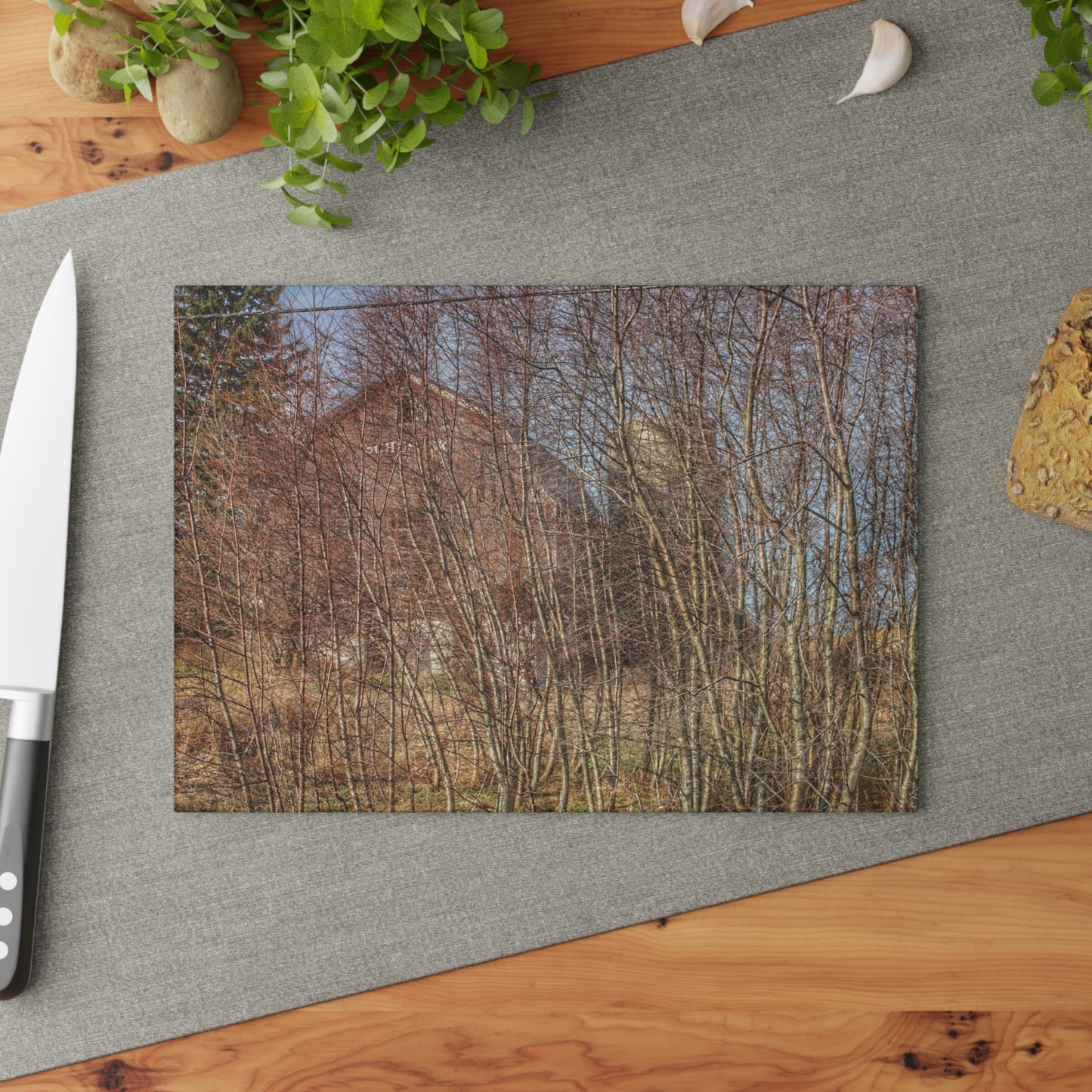 U R There Photography Otter Lake Hidden Red Rustic Farmhouse Tempered-Glass Cutting Board