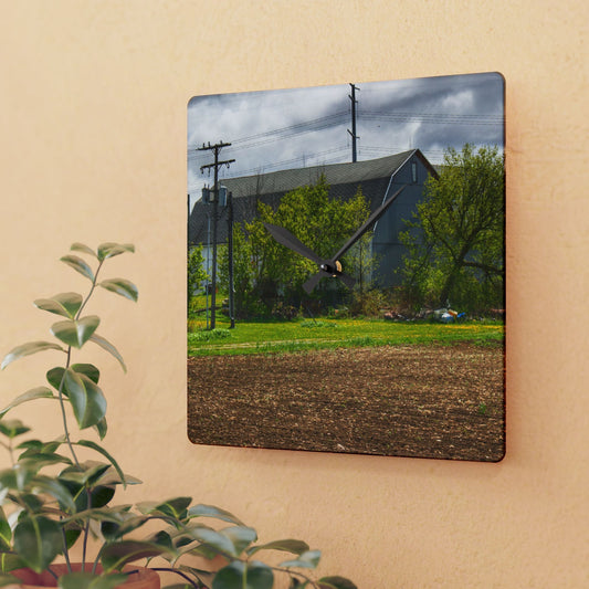 U R There Photography Rescue Road Old Grey Rustic Farmhouse Acrylic Analog Wall Clock