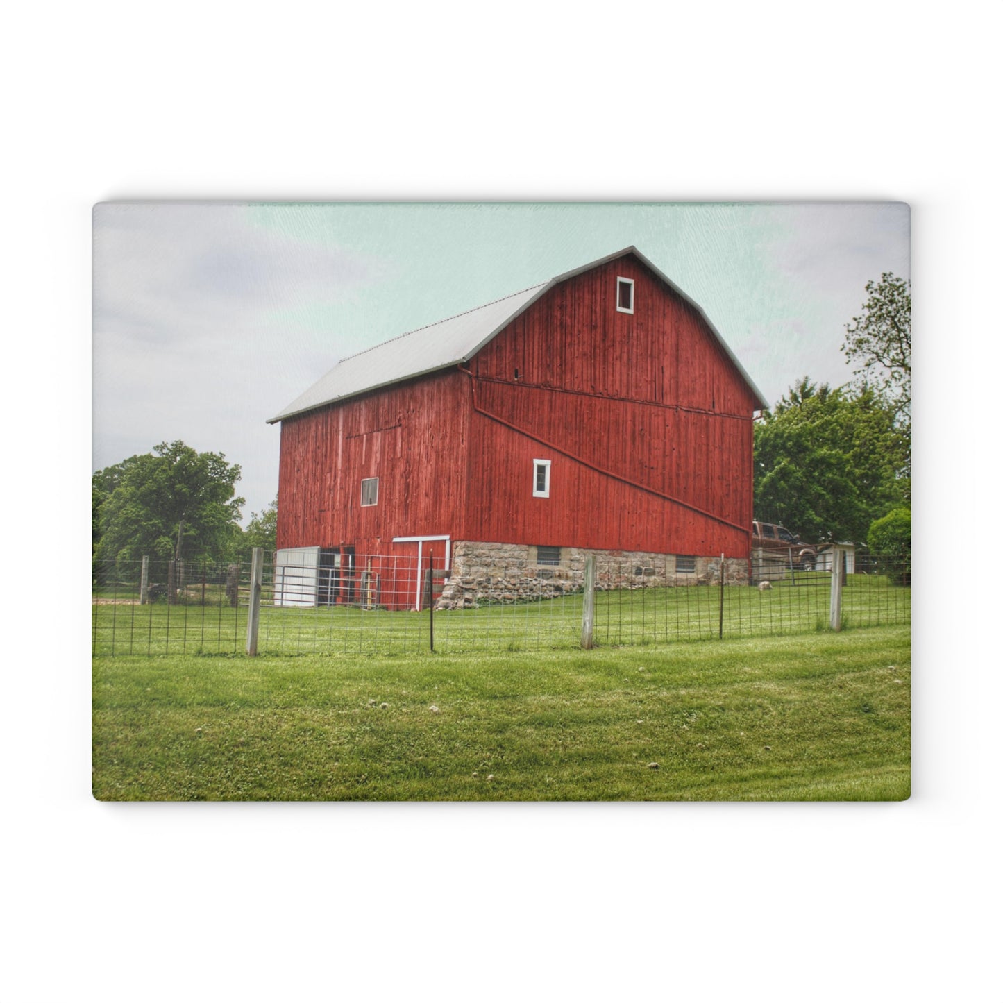 U R There Photography Elba Red II Rustic Farmhouse Tempered-Glass Cutting Board