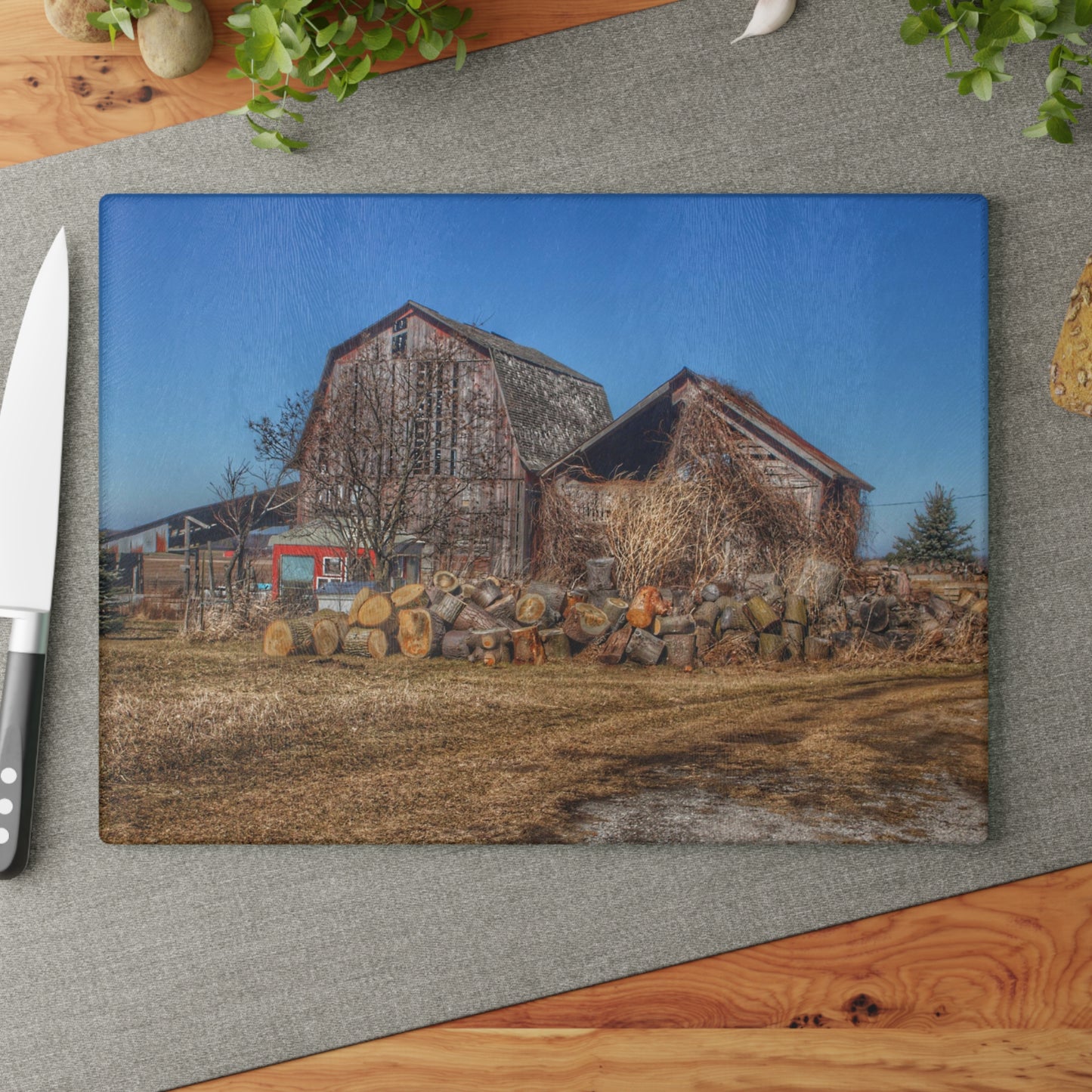 U R There Photography Dutcher Road Grey Rustic Farmhouse Tempered-Glass Cutting Board