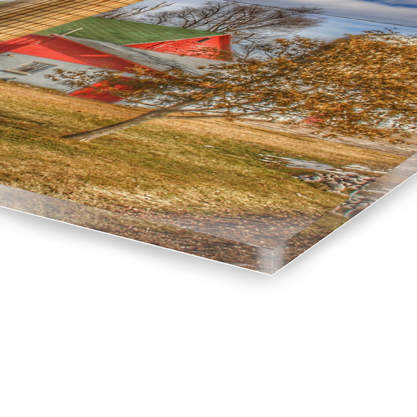 U R There Photography Newark Road Red and Silos II Rustic Farmhouse Acrylic Wall Print