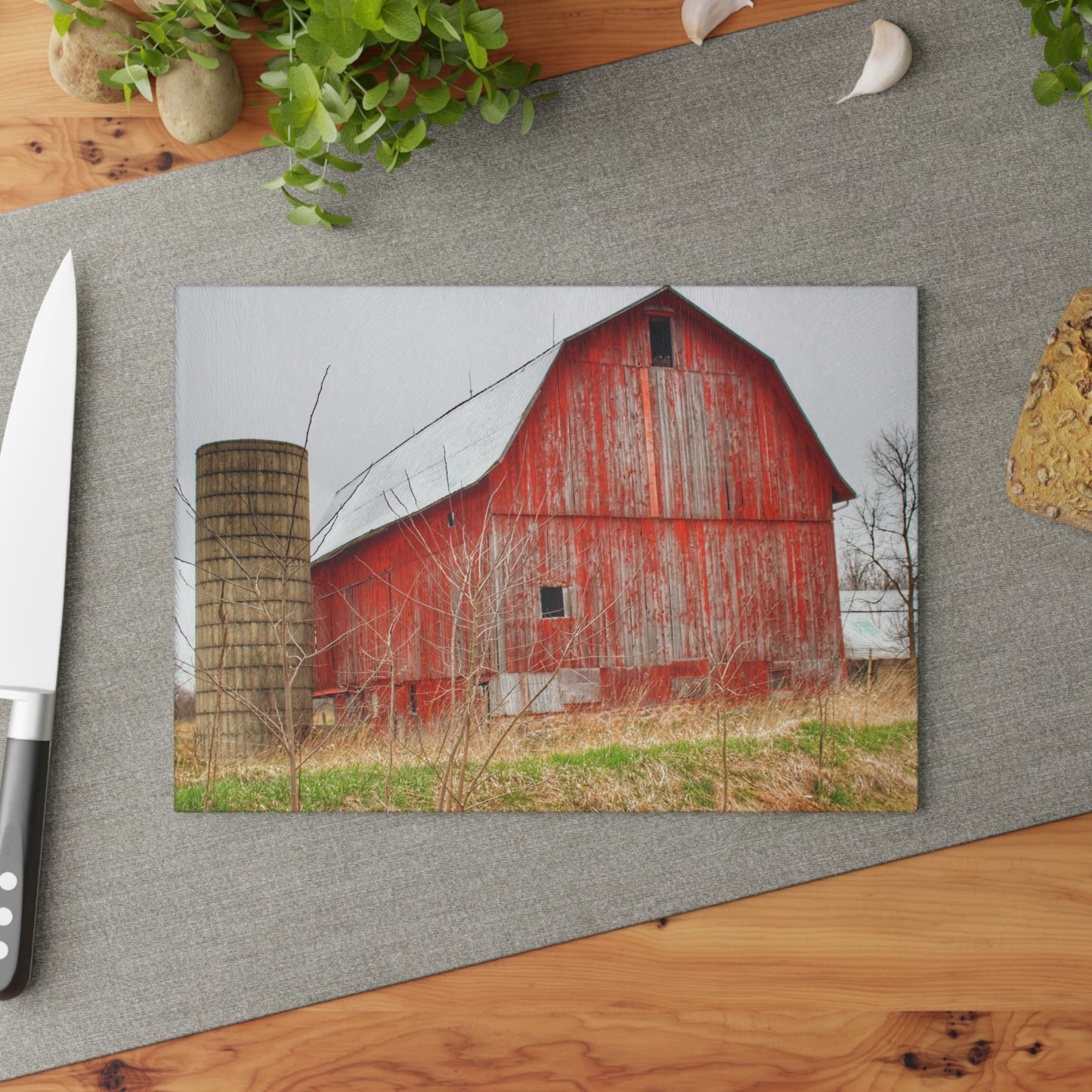 U R There Photography Columbiaville Red 2020 Rustic Farmhouse Tempered-Glass Cutting Board