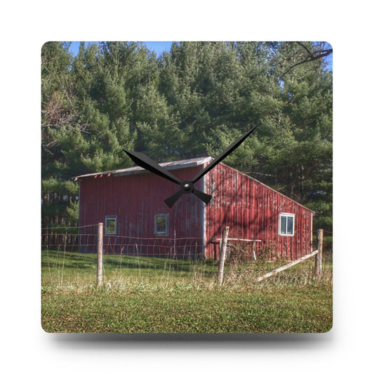 Little Red Shack Rustic Farmhouse Acrylic Analog Wall Clock 10.75'' × 10.75'' (Square)