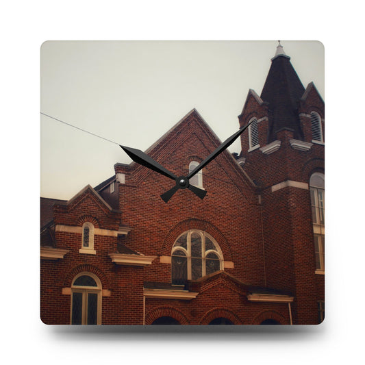 Brown City Methodist Church Rustic Farmhouse Acrylic Analog Wall Clock 10.75'' × 10.75'' (Square)