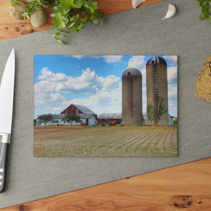 U R There Photography Marlette Road Farm III Rustic Farmhouse Tempered-Glass Cutting Board