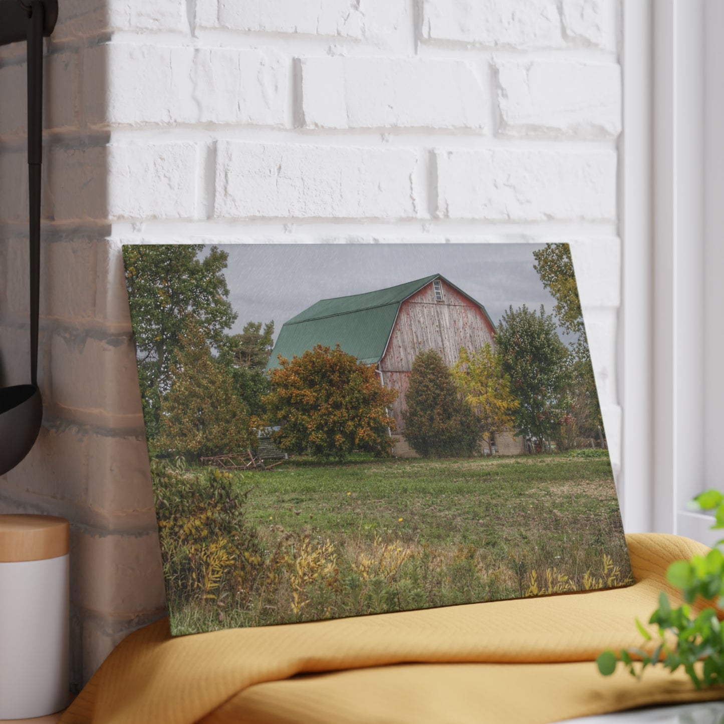 U R There Photography Elmwood Road Red II Rustic Farmhouse Tempered-Glass Cutting Board