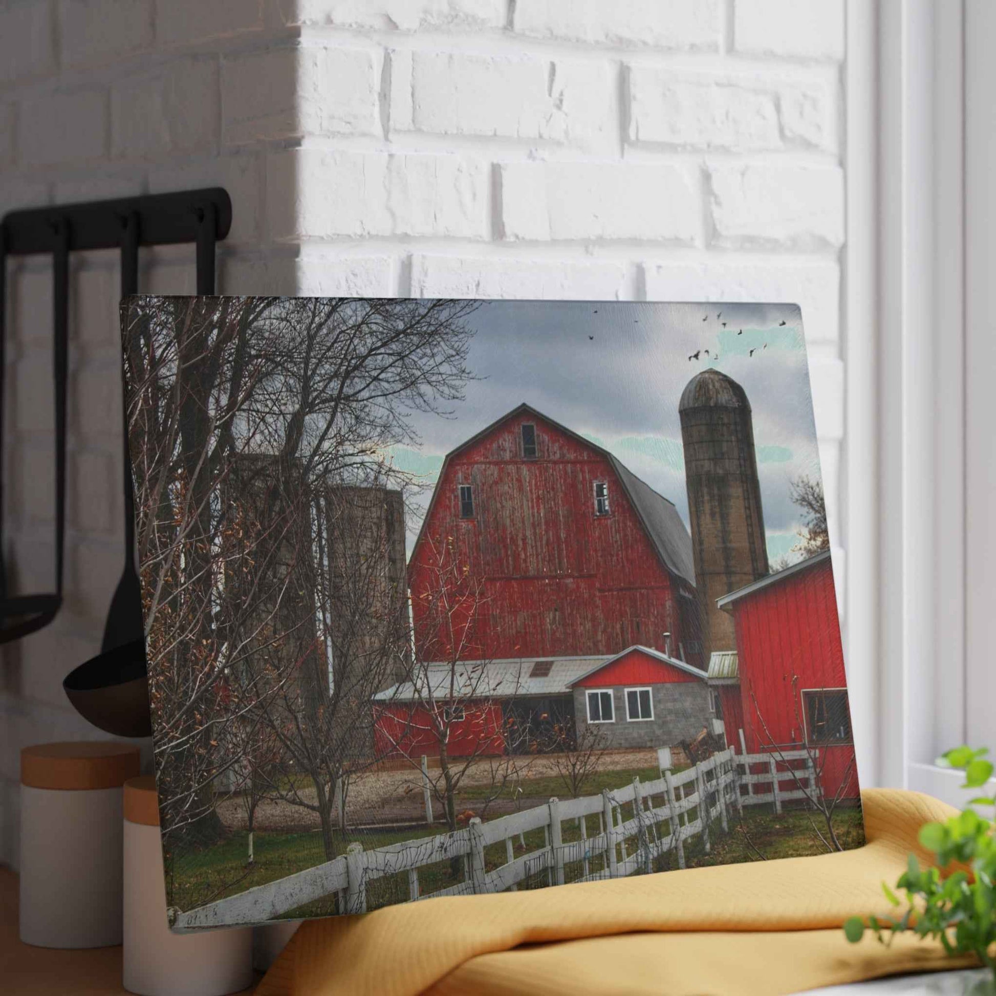 U R There Photography Peck Red Rustic Farmhouse Tempered-Glass Cutting Board