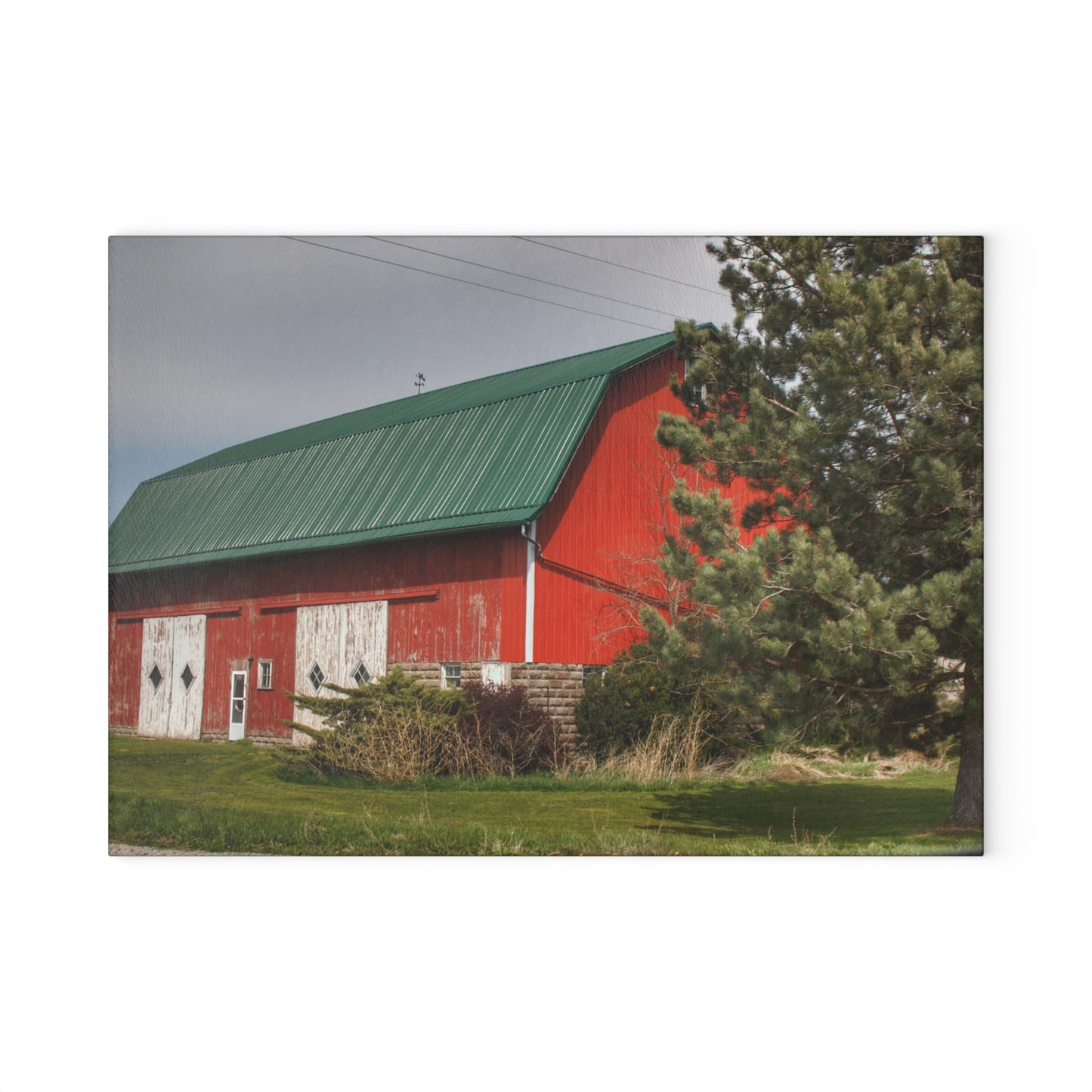 U R There Photography McAlpine Hidden Red Rustic Farmhouse Tempered-Glass Cutting Board