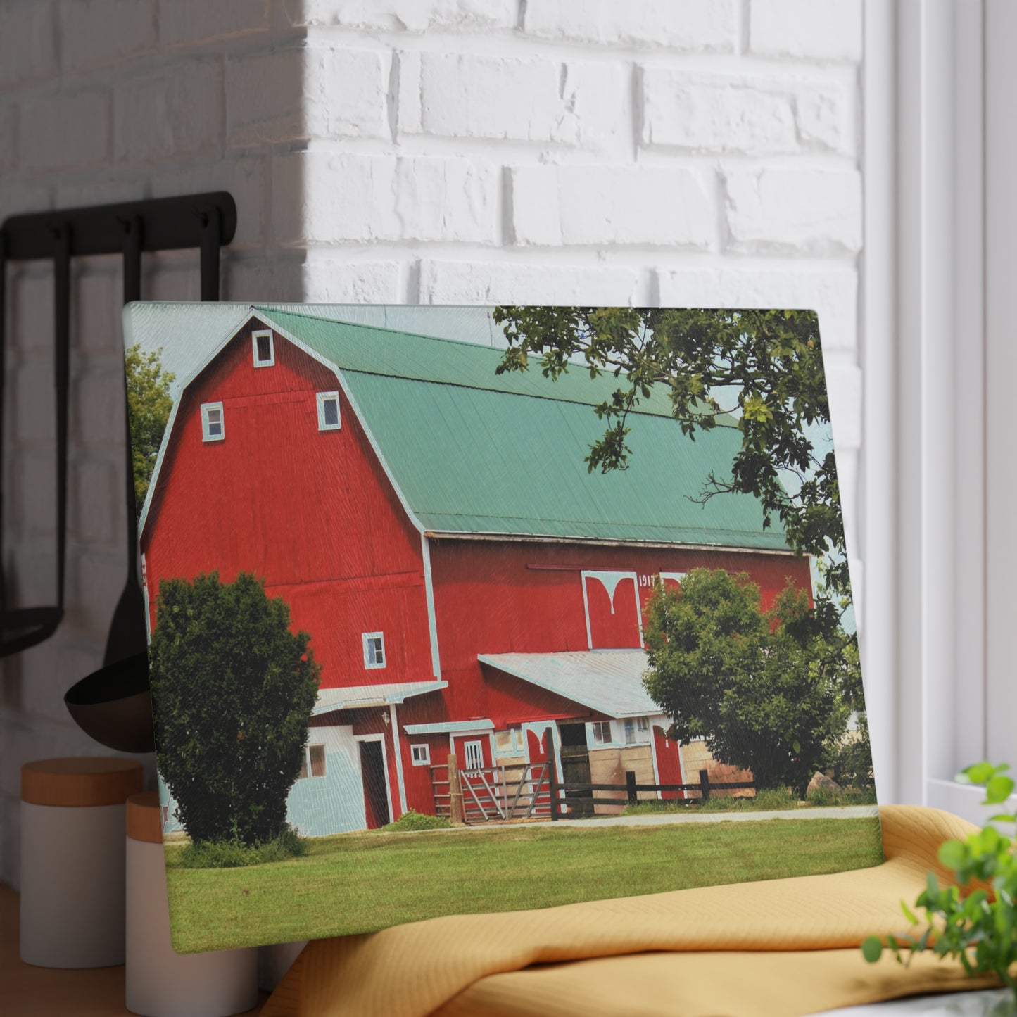 U R There Photography Stewart Road Red II Rustic Farmhouse Tempered-Glass Cutting Board