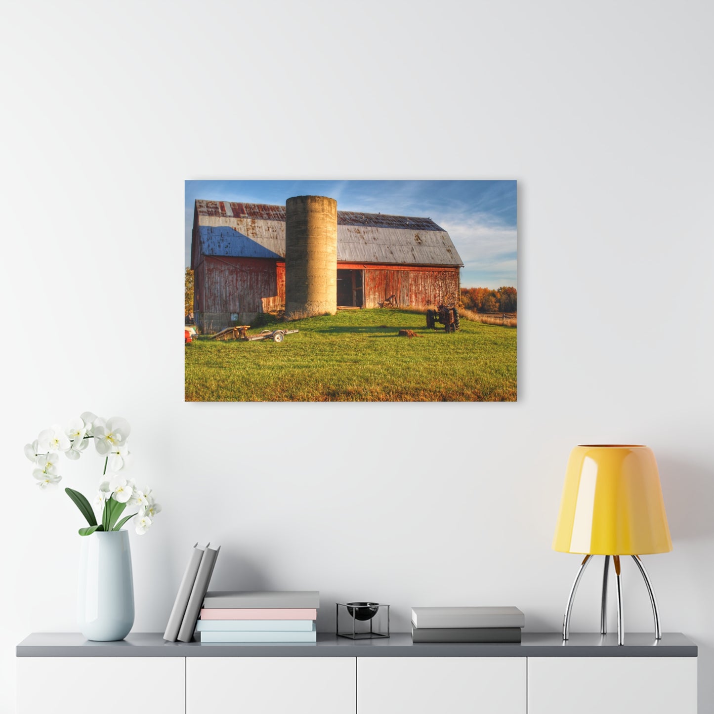 Barn Boutique Modern Farmhouse Acrylic Wall Print| Peck Road Red and Silo