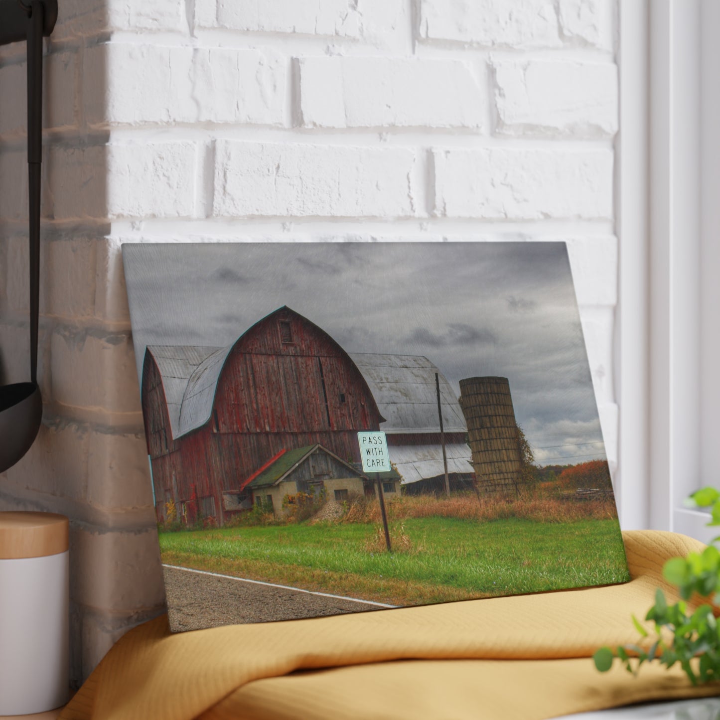 U R There Photography Valentine Road Red II Rustic Farmhouse Tempered-Glass Cutting Board