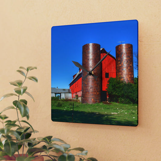 U R There Photography Baldwin Red I Rustic Farmhouse Acrylic Analog Wall Clock
