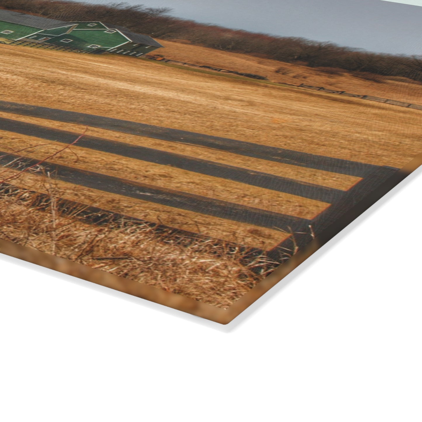 U R There Photography Green Barns and Broken Fences Rustic Farmhouse Tempered-Glass Cutting Board