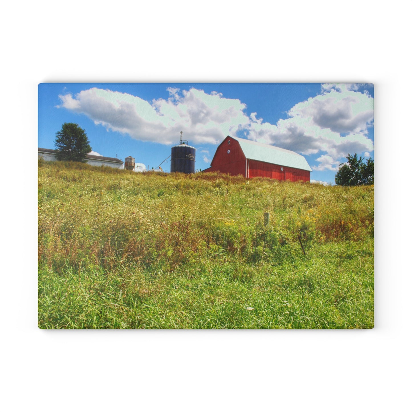 U R There Photography South Henderson Road Hilltop Red II Rustic Farmhouse Tempered-Glass Cutting Board