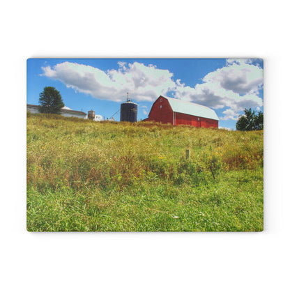 U R There Photography South Henderson Road Hilltop Red II Rustic Farmhouse Tempered-Glass Cutting Board