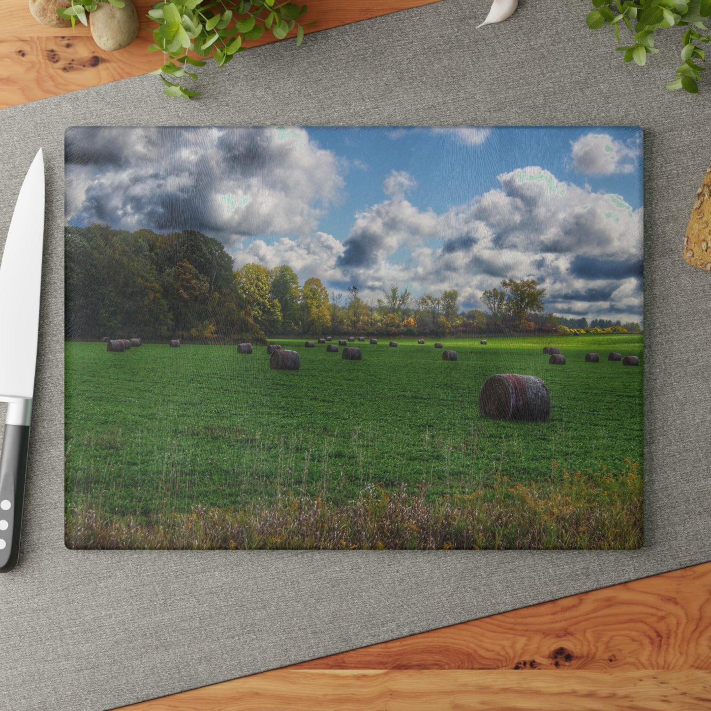 U R There Photography Haybale Heaven 2020 Rustic Farmhouse Tempered-Glass Cutting Board