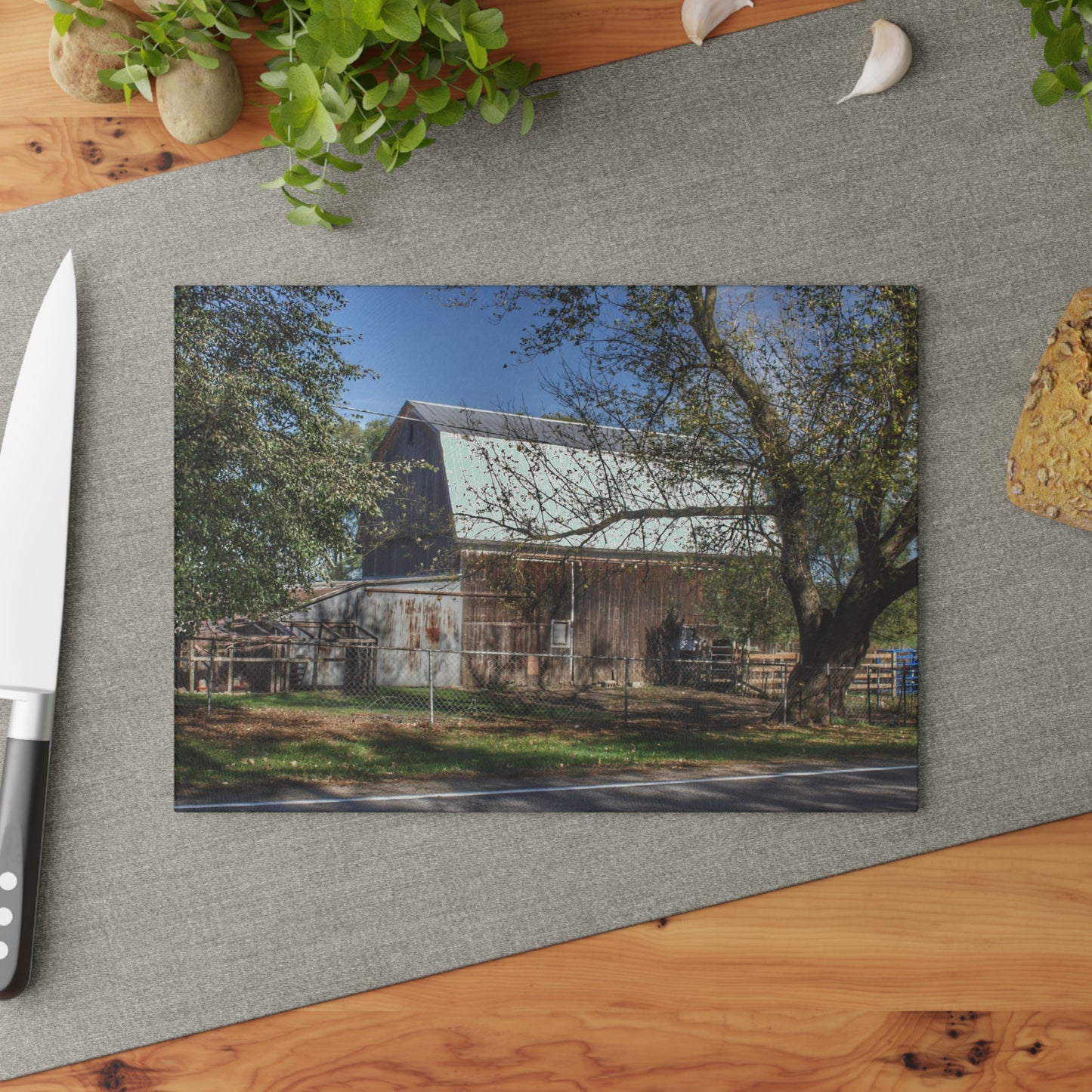 U R There Photography Birch Run Road Grey Rustic Farmhouse Tempered-Glass Cutting Board