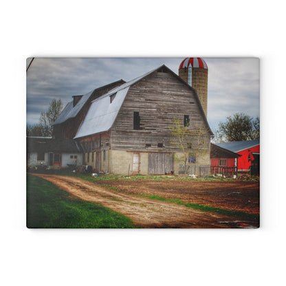 U R There Photography Murphy Lake Road Grey I Rustic Farmhouse Tempered-Glass Cutting Board
