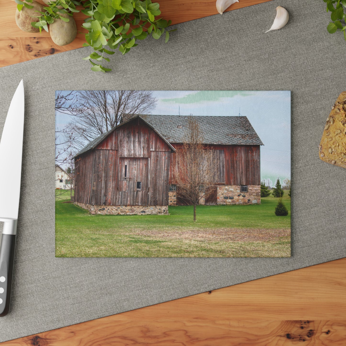 U R There Photography Millington Road Stone Grey Rustic Farmhouse Tempered-Glass Cutting Board