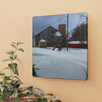 U R There Photography Hilltop Grey and Silo Rustic Farmhouse Acrylic Analog Wall Clock